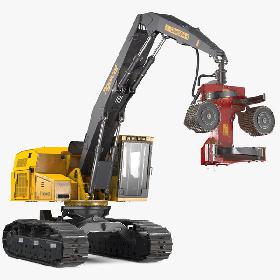 3D Tigercat 855D Tracked Harvester Dirty